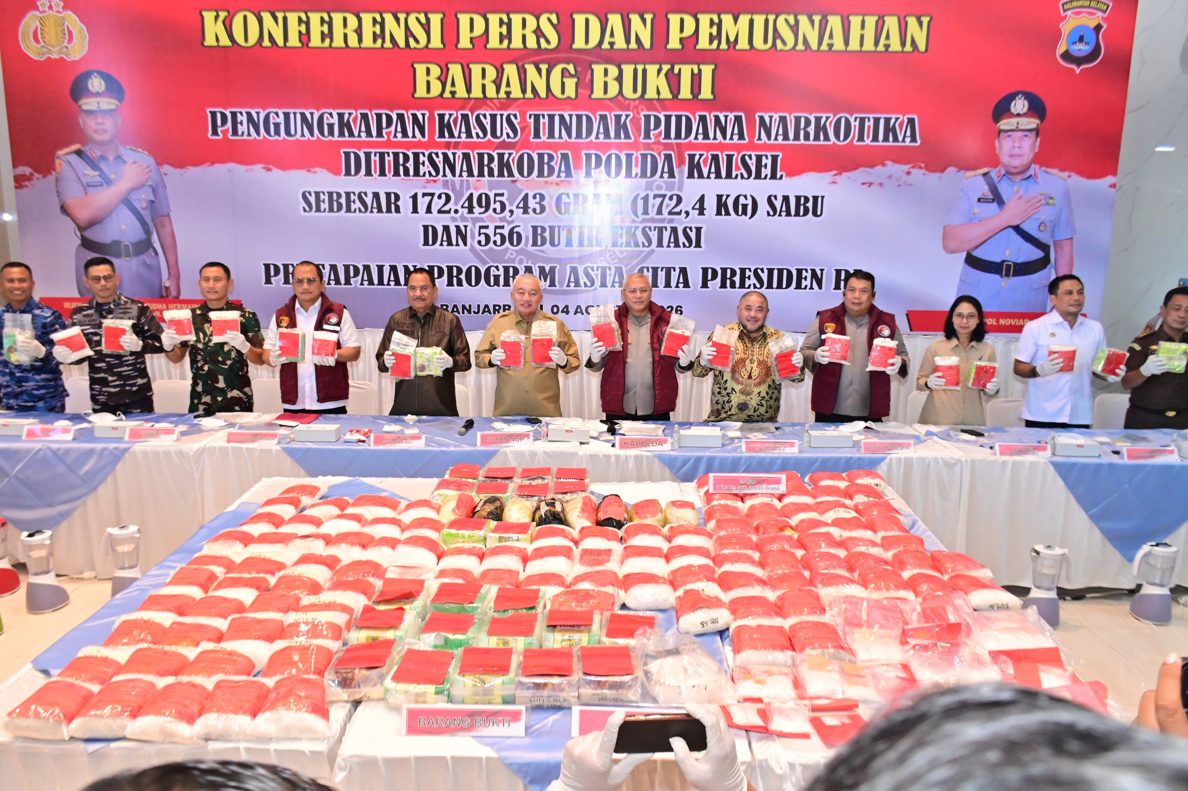 Ungkap 26 Kasus, Polda Kalsel Musnahkan 172,4 Kg Sabu dan 556 Butir Ekstasi